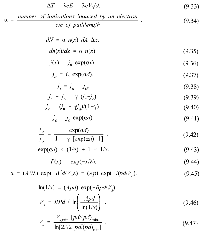 Gas breakdown equations